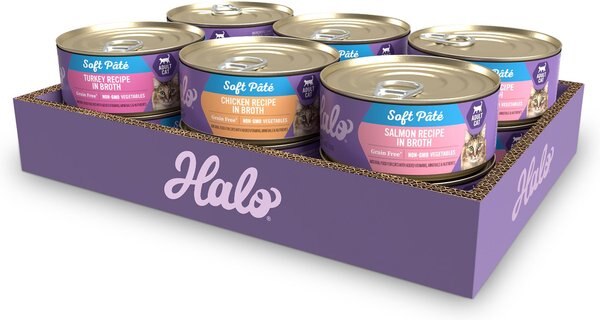 Halo Chicken， Salmon， Turkey Variety Pack Adult Grain-Free Pate Wet Cat Food