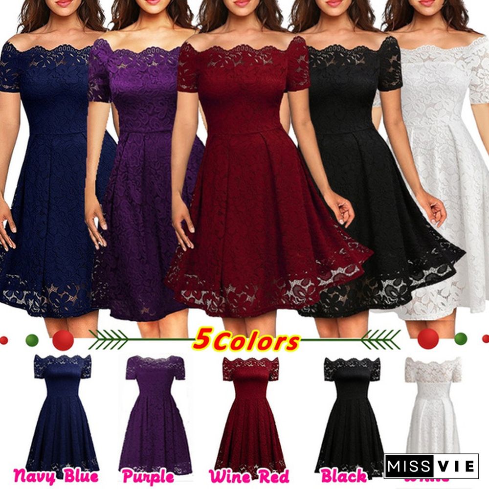 Women's Fashion Floral Lace Dress Female Black Retro Elegant Party Club Dress Evening Gowns Dress Party Prom Dresses Short Sleeve Backless Flare Swing Mini Dress