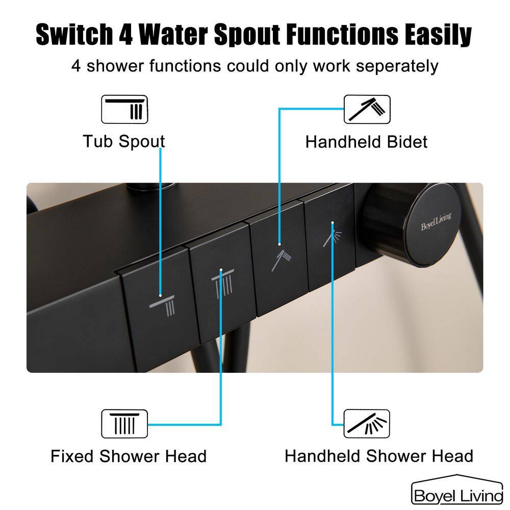 Boyel Living 3-Spray Patterns with 2.5 GPM 10 in. Wall Mount Dual Shower Heads with Thermostatic Valve and Tub Spout in Matte Black BL-H4002-MB