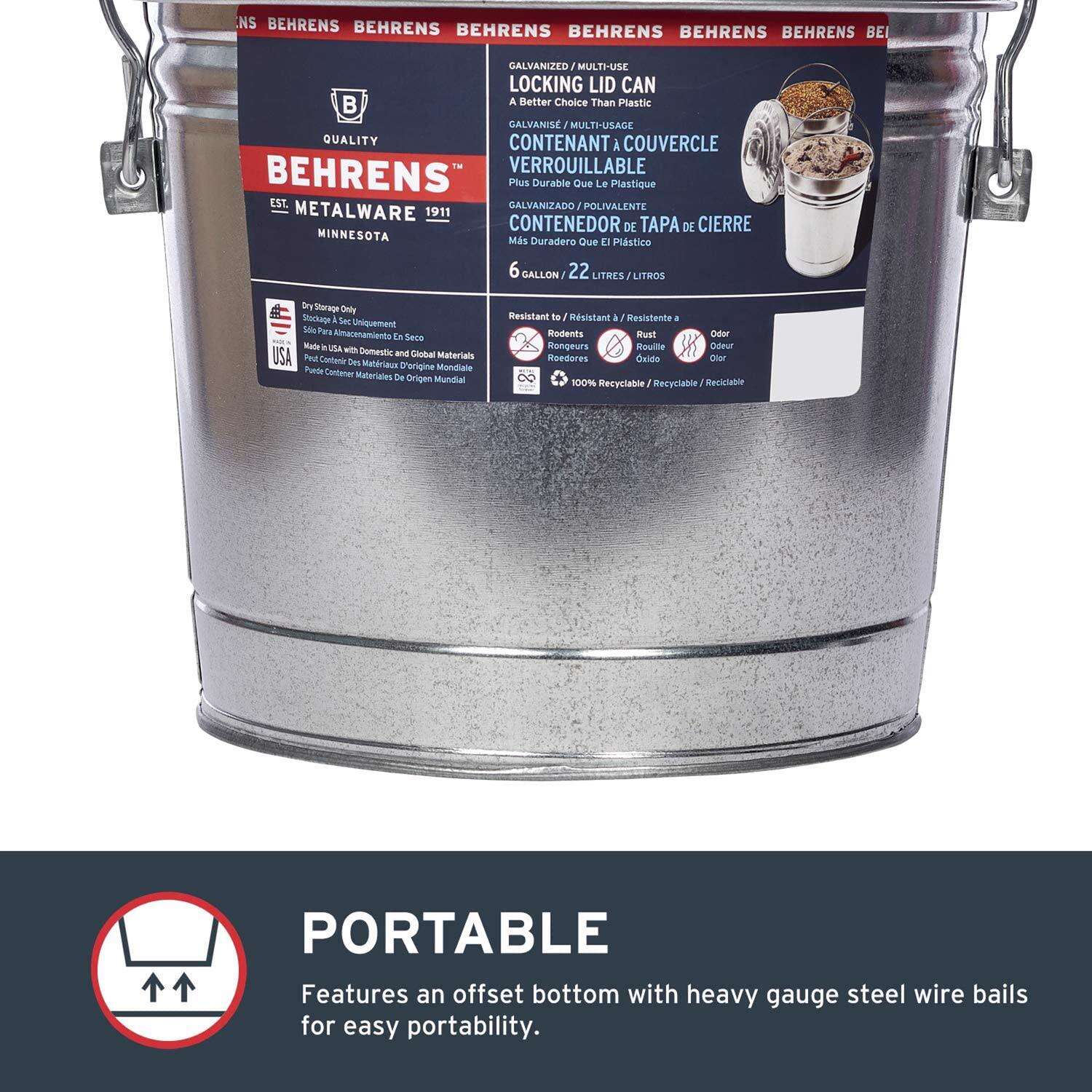 Behrens 6 Gallon Galvanized Steel Garbage Can with Lid