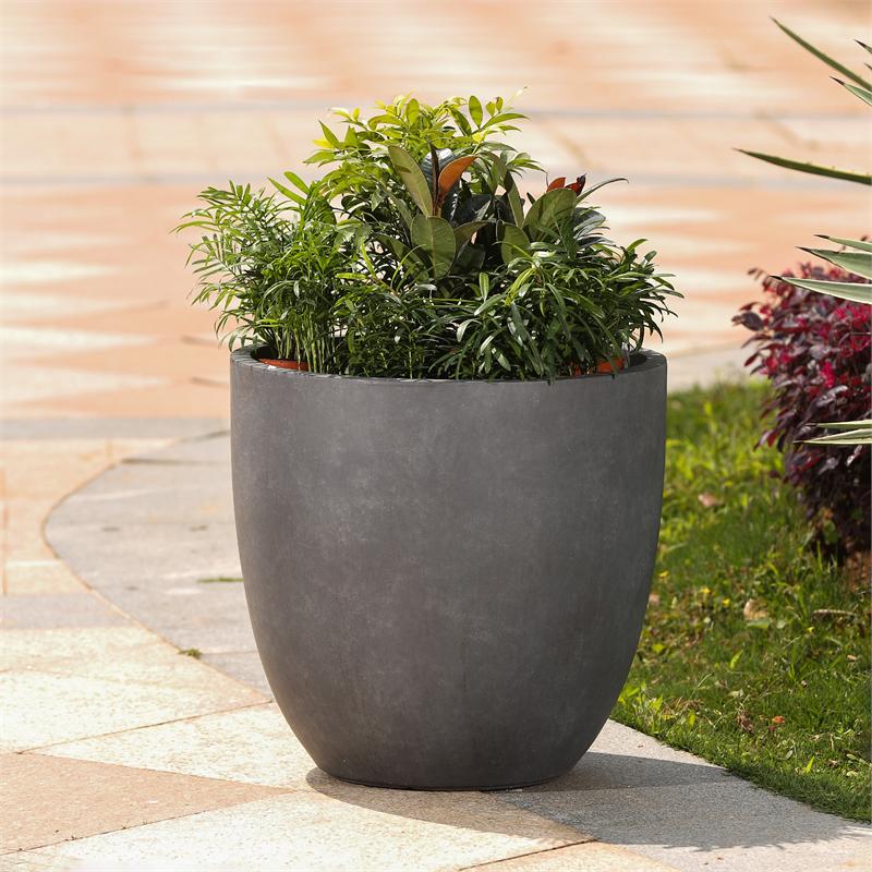 LuxenHome Round 17 H Outdoor Patio Planter in Gray