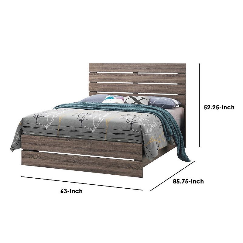 Queen Bed with Panel Headboard and Footboard， Brown