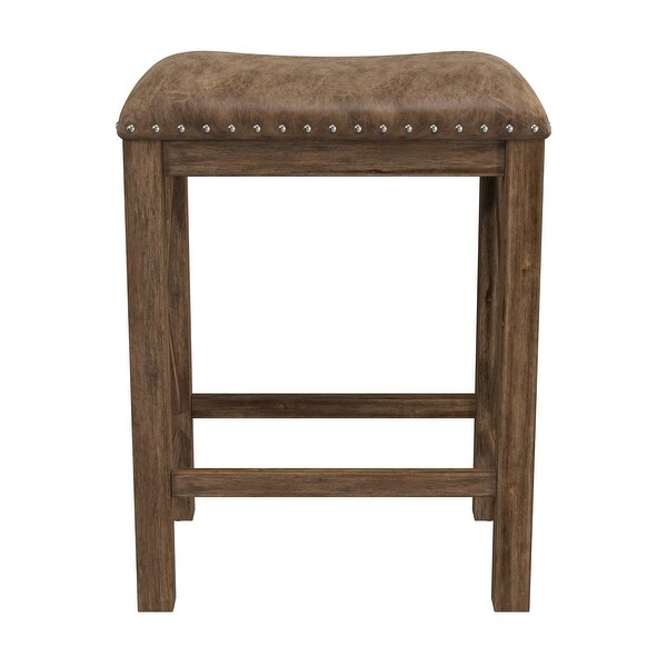 The Gray Barn Wild Hen Bench Wood Backless Counter Height Stool， Set of 2， Antique Brown Walnut