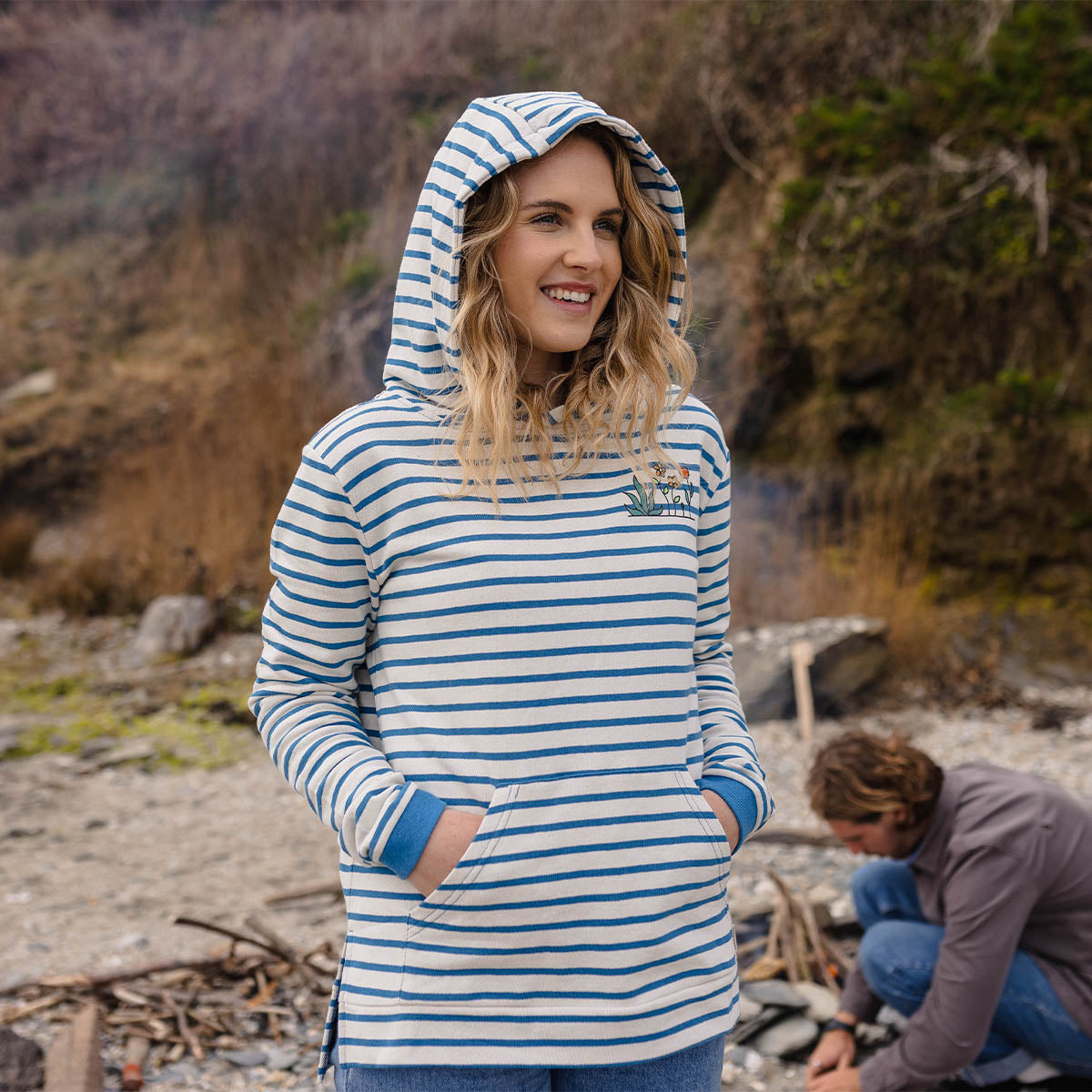 Bloom Hemp Hoodie - Soft Cobalt Stripe