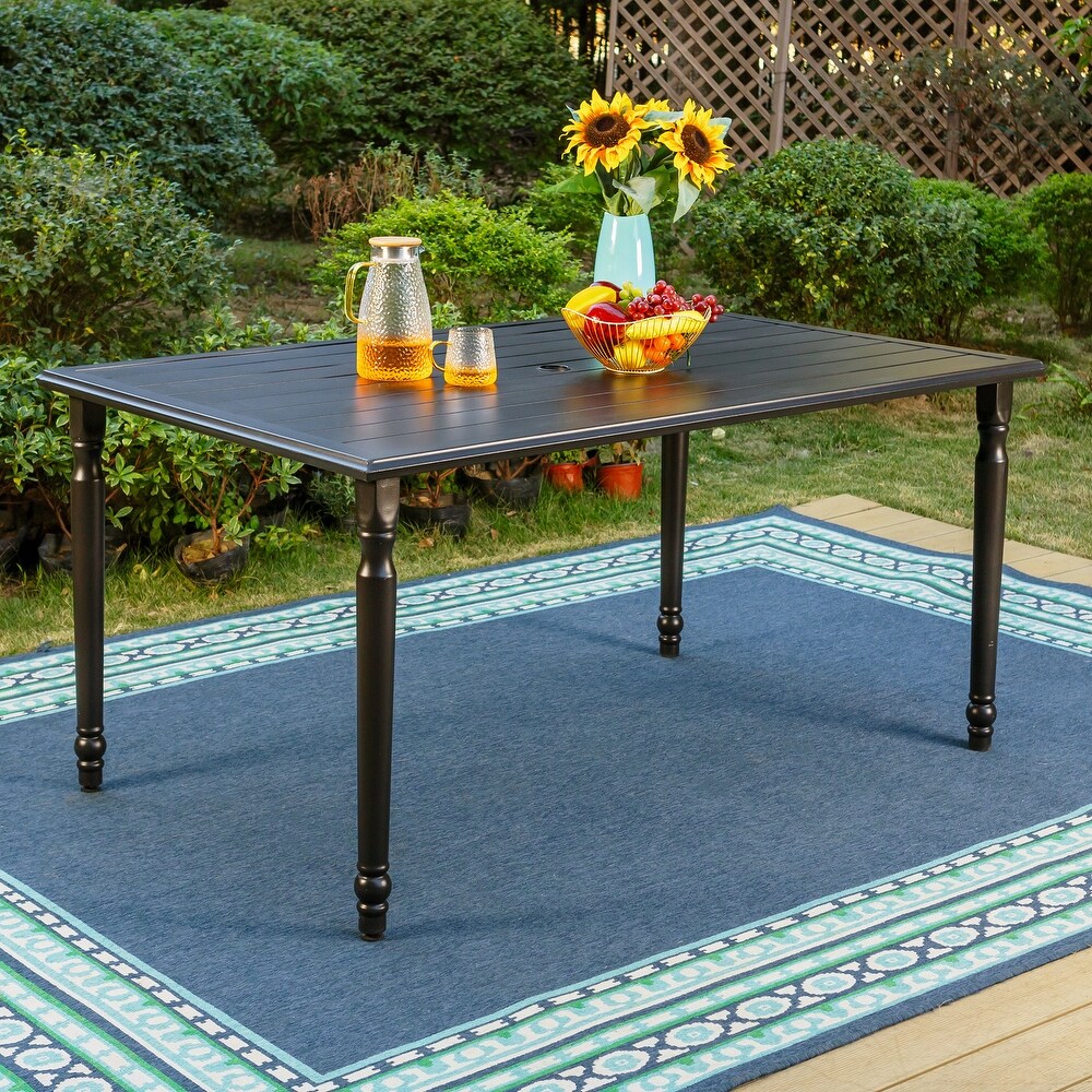 Rectangle Metal Patio Outdoor Dining Table with Umbrella Hole