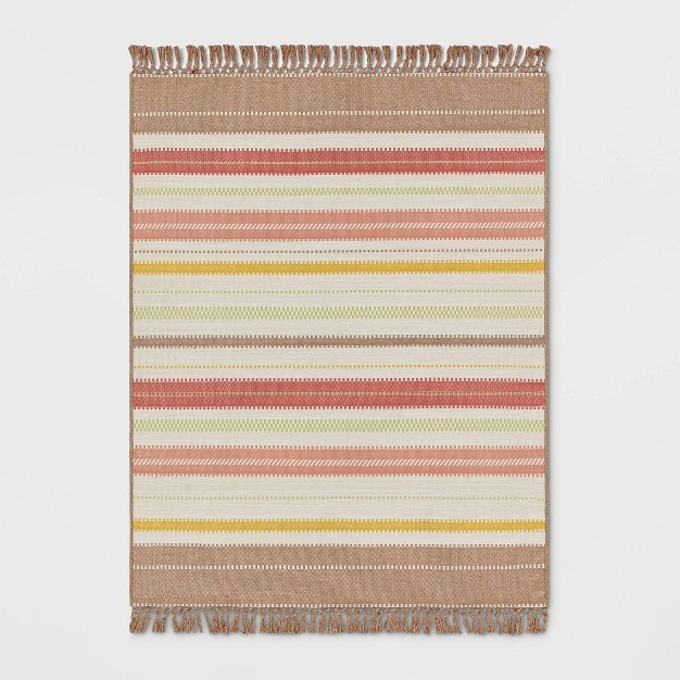 5 x27 x7 x27 Textural Stripe Rectangular Woven Outdoor Area Rug Light Pink