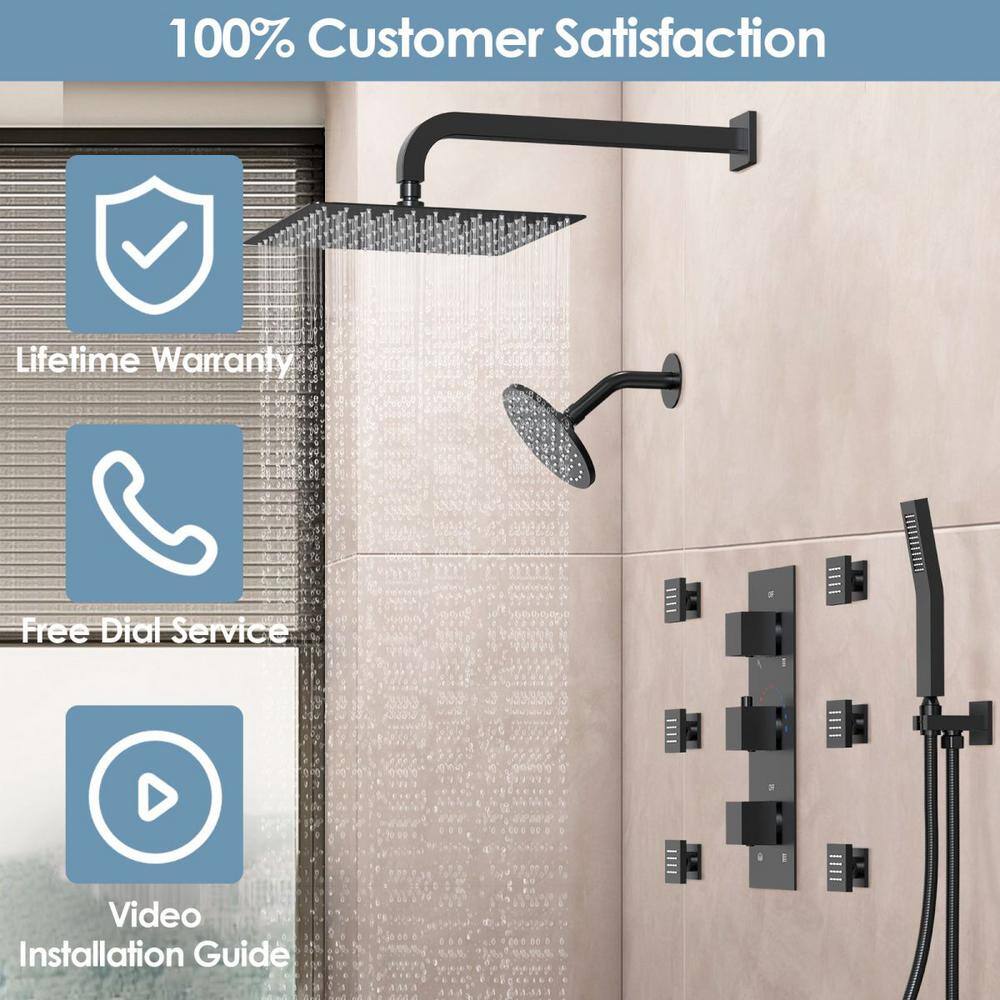 GRANDJOY Dual Showers with Valve 8-Spray Wall Mount 12 in. Fixed and Handheld Shower Head 2.5 GPM in Brushed Gold GJSFS-1017-BK12