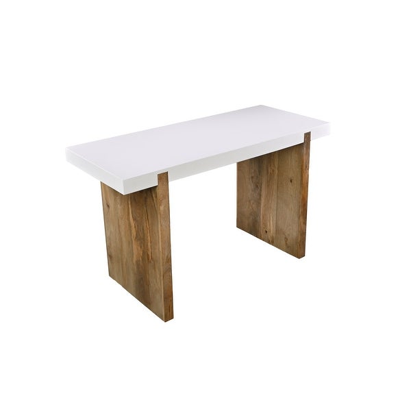 Kerry 48 Inch Rectangular Mango Wood Console Table， Sled Base， Glossy White， Natural Brown