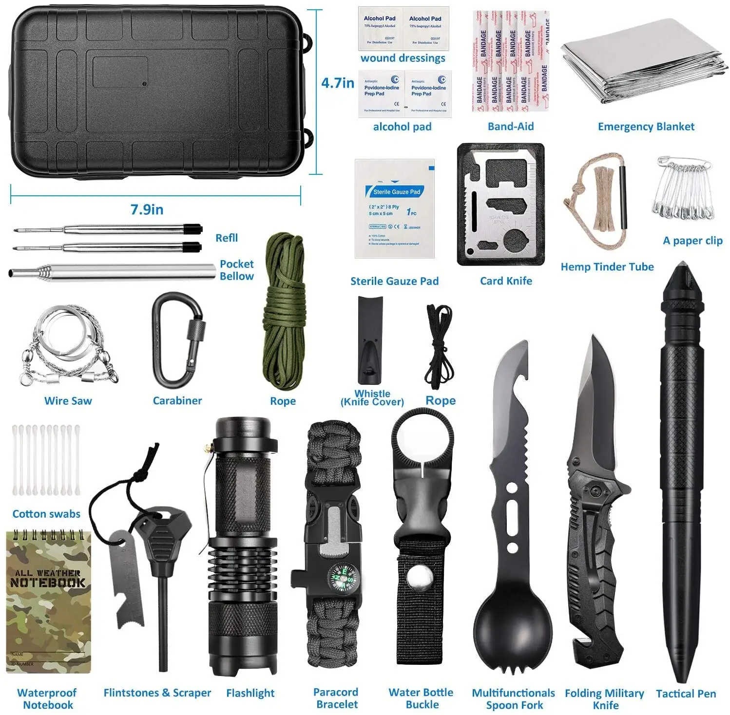 Survival Gear Kit  Emergency EDC Survival Tools 69 in 1 SOS Earthquake Aid Equipment Fishing Hunting Camping Hiking