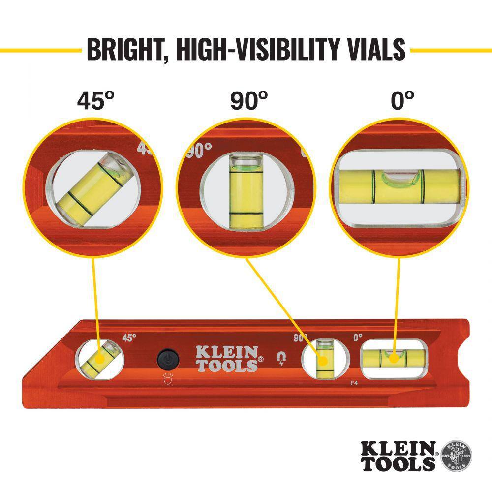 Klein Tools 9 in. Lighted Rare Earth Magnet Torpedo Billet Level 935RBLT