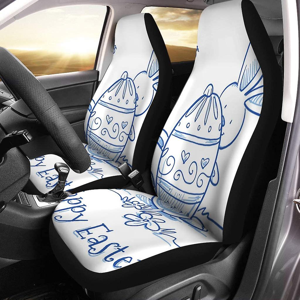 Set Of 2 Car Seat Covers Easter Egg Bunny Universal Auto Front Seats Protector Fits For Car，suv Sedan，truck