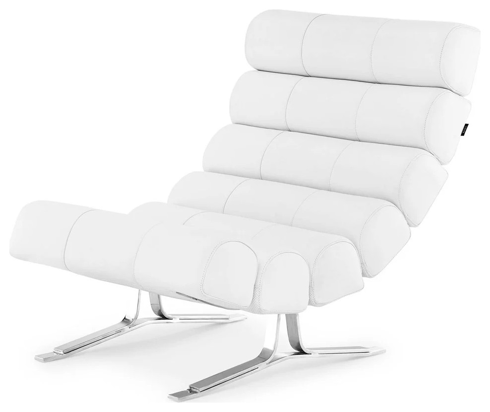 Zuri Furniture Modern Astoria Lounge Chair Smooth White Leather Chrome Legs   Contemporary   Armchairs And Accent Chairs   by Zuri Furniture  Houzz