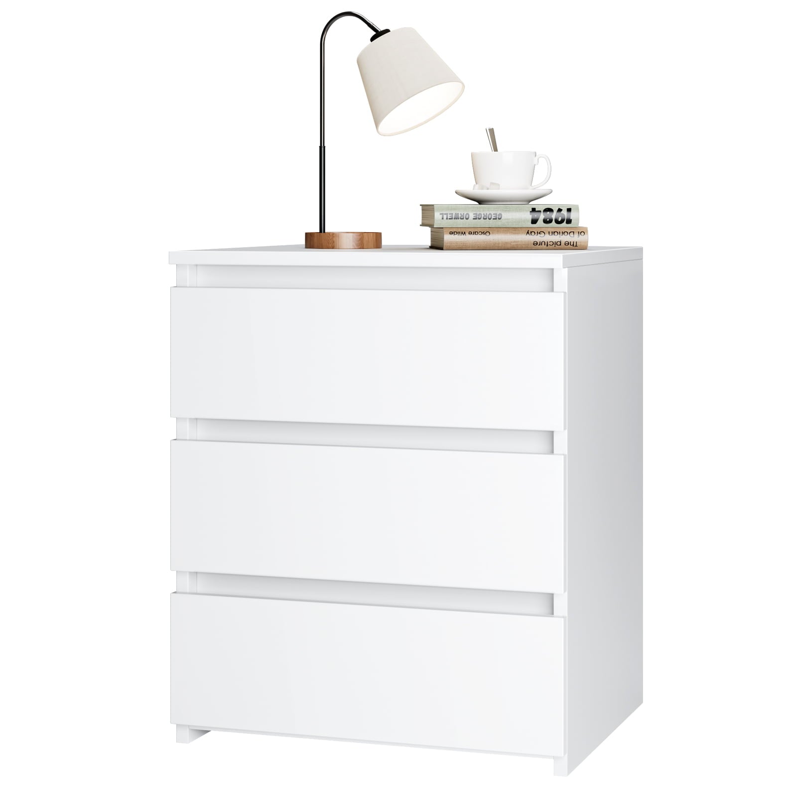 Homfa White Nightstand with Drawers, 3-Tier Sofa Table, Modern Wooden Storage Cabinet for Bedroom