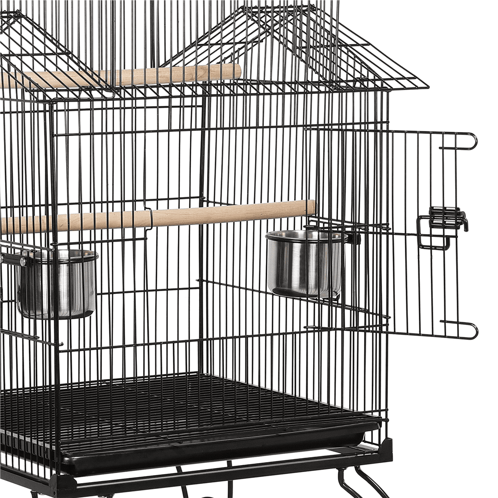 Easyfashion Large Metal Rolling Bird Cage Parrot Aviary Canary Pet Perch With Stand， Black