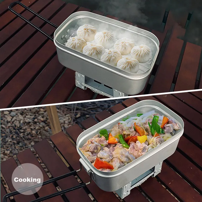 Outdoor Camping Multifunctional Tableware Set Aluminum Portable Folding Heated Lunch Box