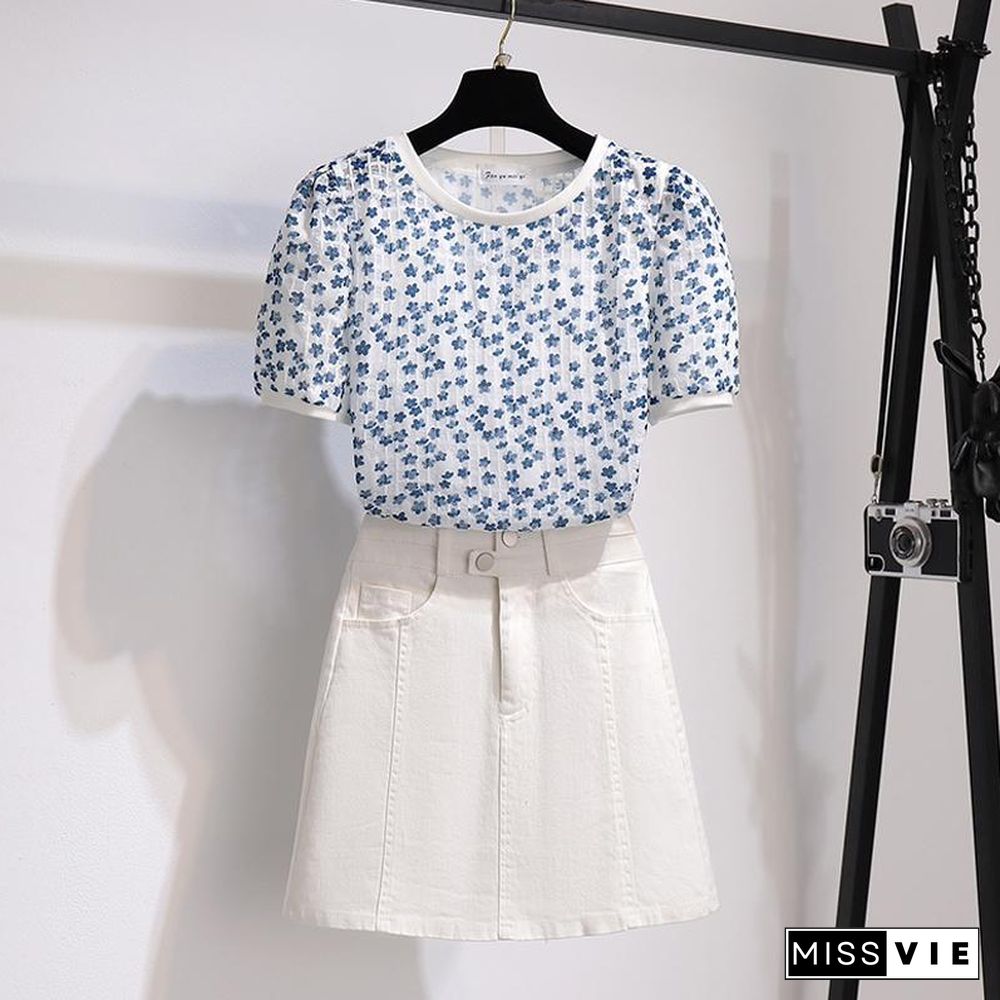 Floral Lace Tee+Wild Skirt P11814