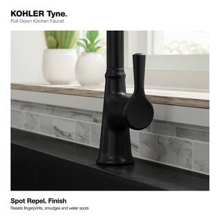 KOHLER Tyne Single-Handle Pull-Down Sprayer Kitchen Faucet in Matte Black K-R21415-BL