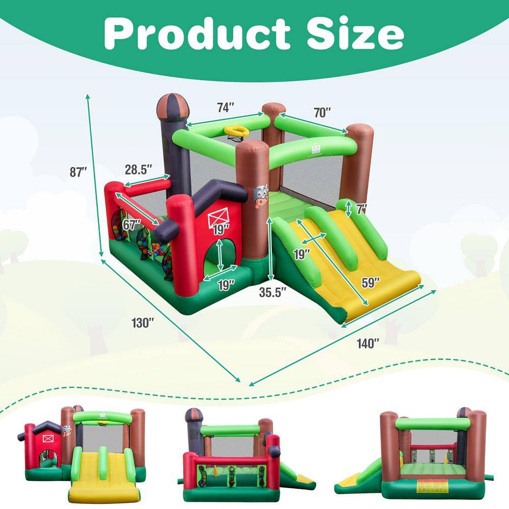 Costway Farm Themed Inflatable Castle Kids Bounce House with Double Slides and 750-Watt Blower NP10750+ES10151US