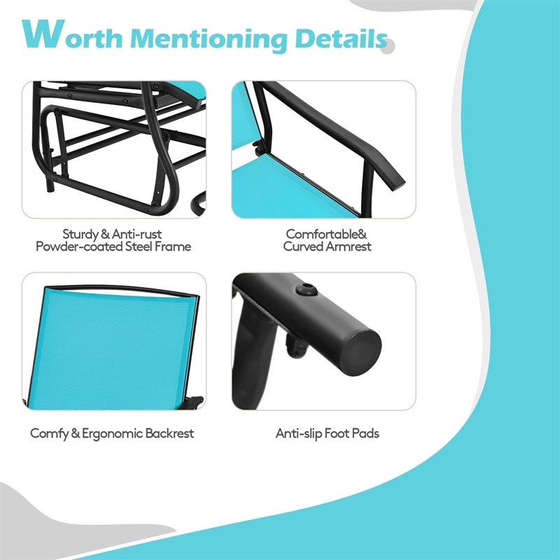 Outdoor 2-Person Rocking Loveseat Patio Bench Glider Chair with Center Tempered Glass Table