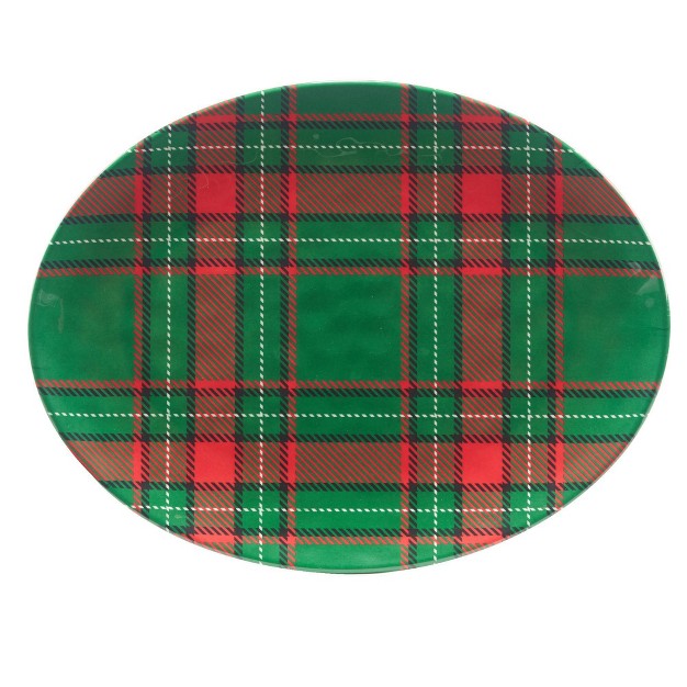 Certified International 2pc Red Christmas Plaid Melamine Platter Set