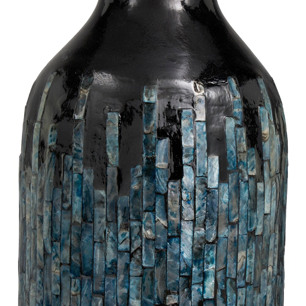 Black Capiz Shell Handmade Vase with Blue Ombre Design