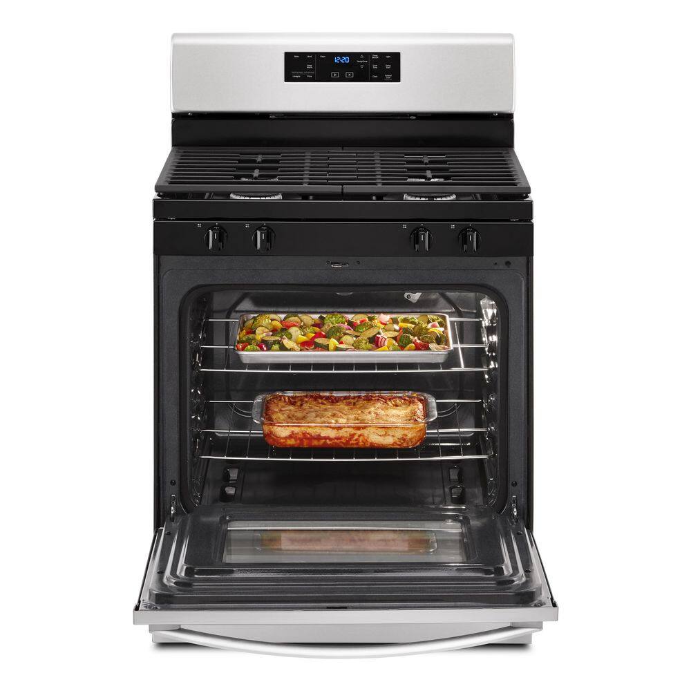 Whirlpool 5 cu. ft. 30 in. 4-Burner Freestanding Gas Range with 2-SpeedHeat Burners in Stainless Steel WFG515S0MS