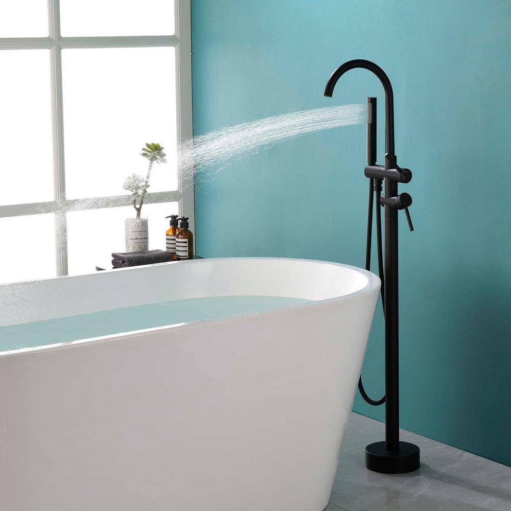 GIVING TREE 2-Handle Claw Foot Freestanding Tub Faucet with Pressure-Balanced Control with Hand Shower in Matte Black RMHDFAUC0024