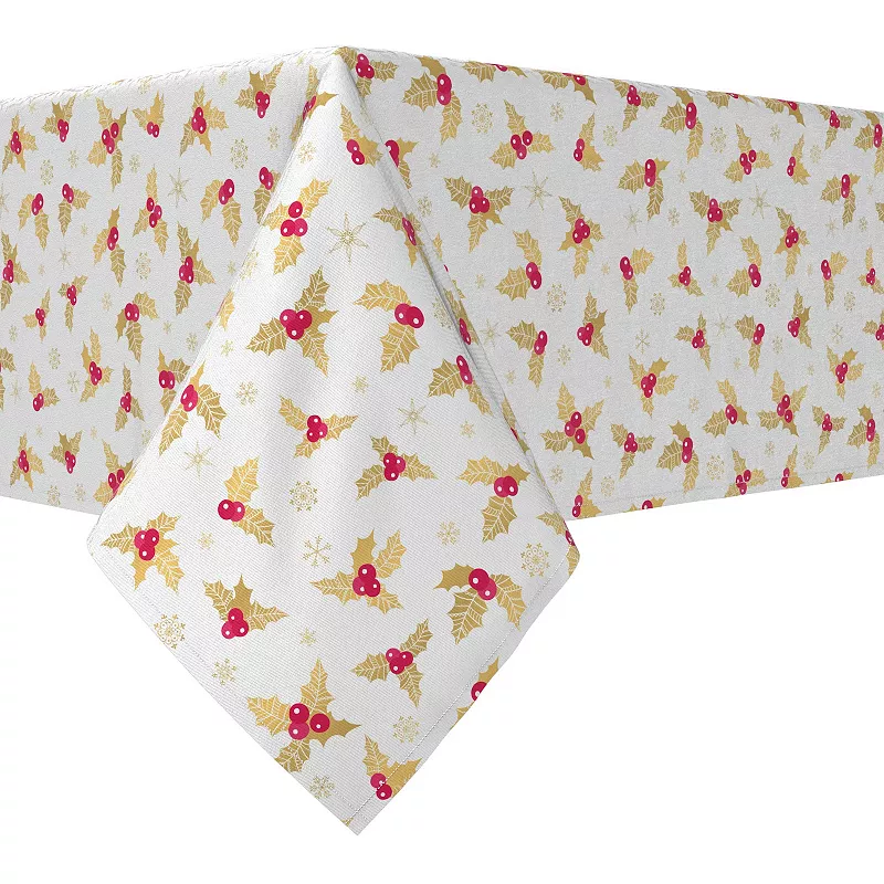 Square Tablecloth， 100% Cotton， 52x52， Golden Holly Berry Leaves