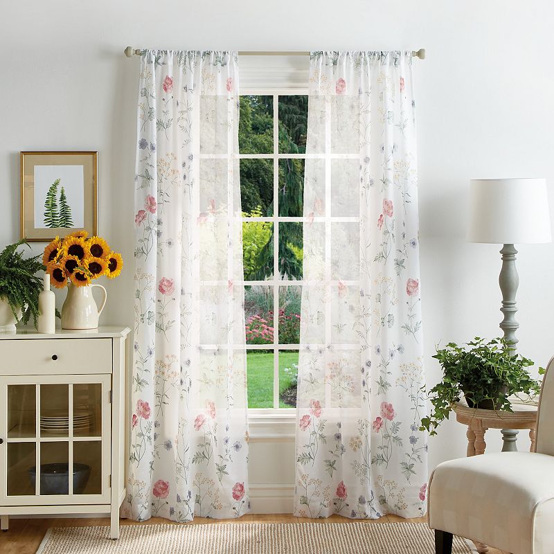 Martha Stewart Martha's Garden Print Poletop 2 Window Curtain Panels