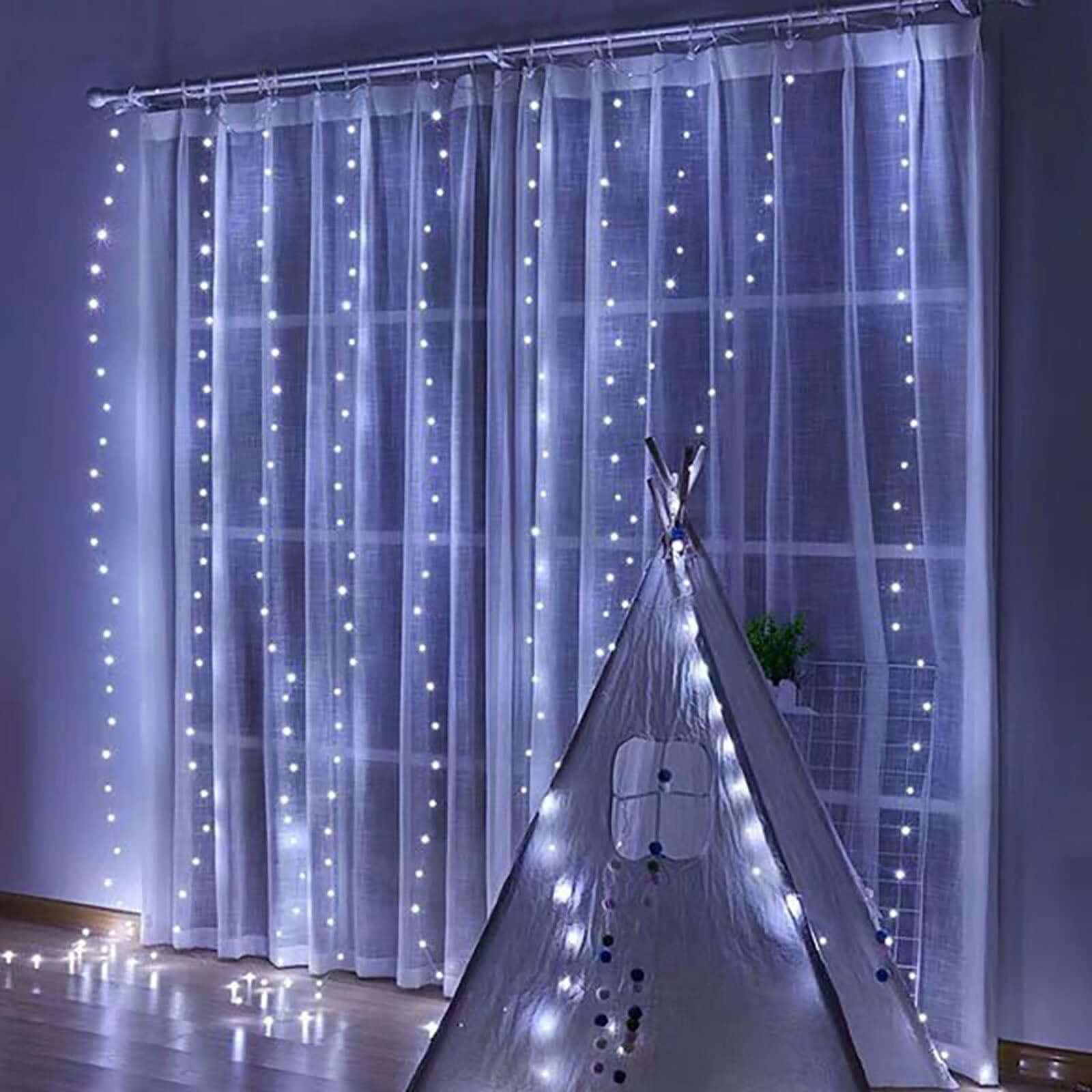 Cool White 300 LED Icicle Curtain Fairy String Lights with 8 Modes 10ft