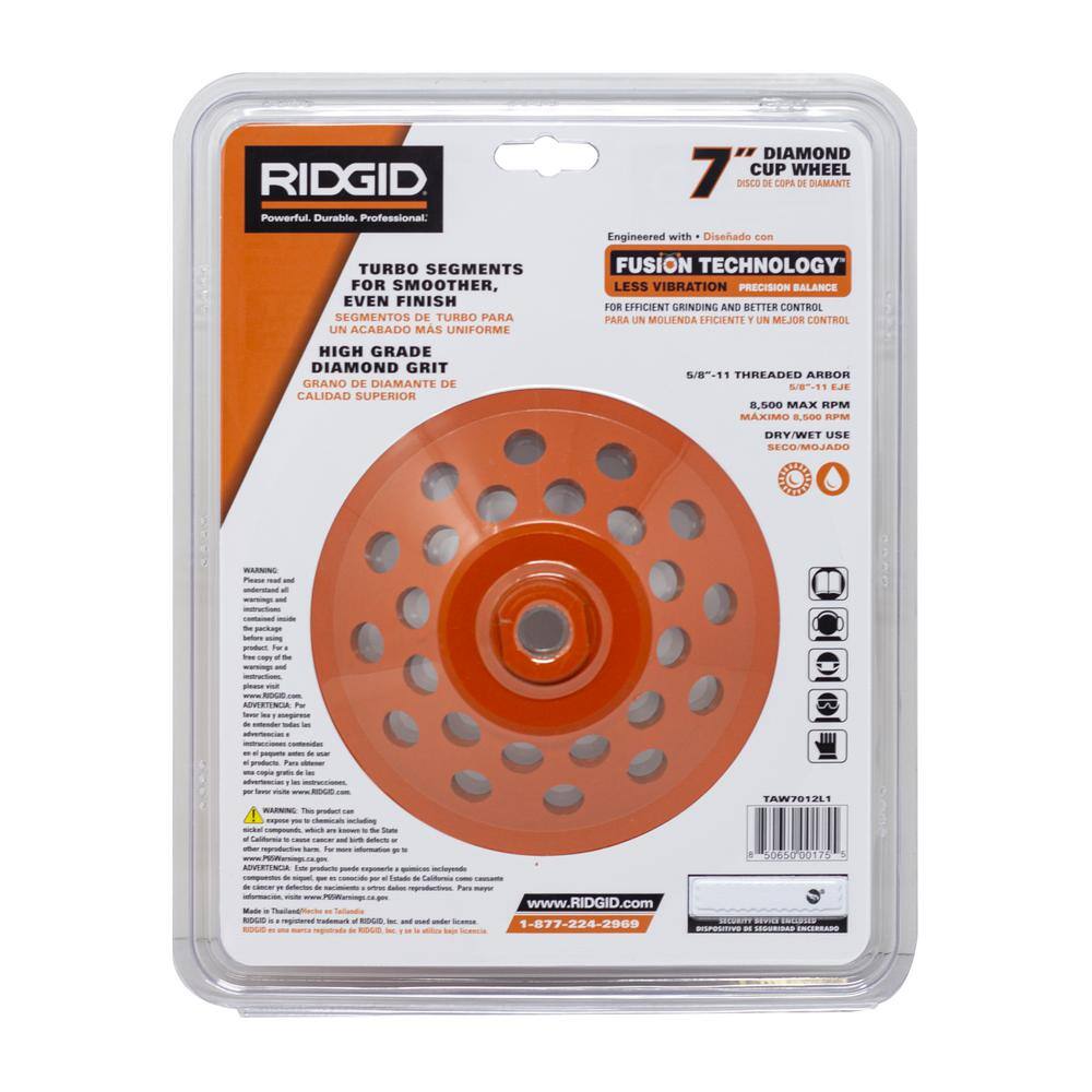 RIDGID 7 in. 12-Segment Turbo Cup Grinding Wheel HD-TAW7012L1