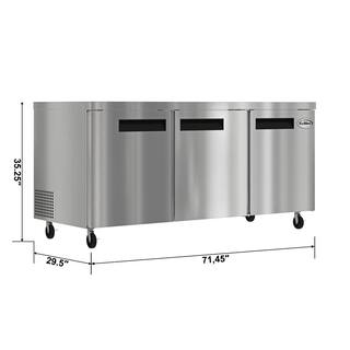 Koolmore 72 In. 18 cu. ft. Commercial Under the Counter Refrigerator in Stainless-Steel KM-UCR-3DSS