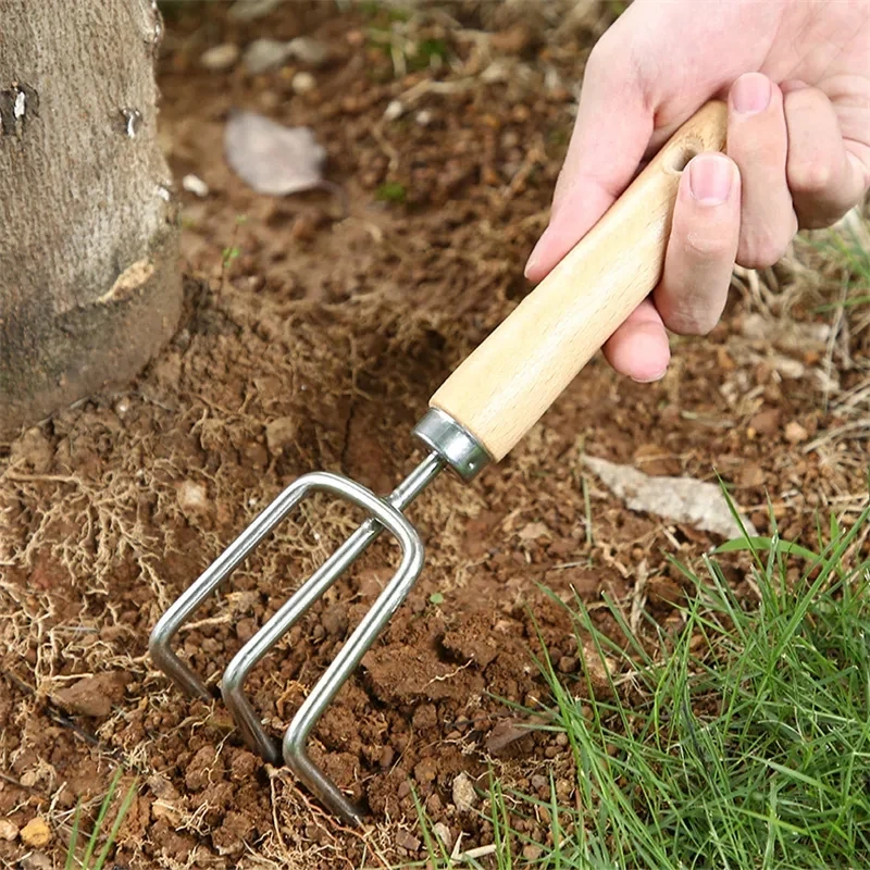 High Quality Stainless Steel Head Wood Handle Small Garden Hand Tool Garden Tools Steel Rake