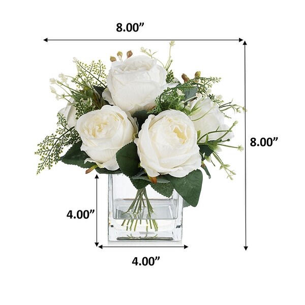 Mixed Peony Artificial Flowers in Vase with Faux Water，Silk Flower Arrangements in Vase for Home Decor，Wedding Table