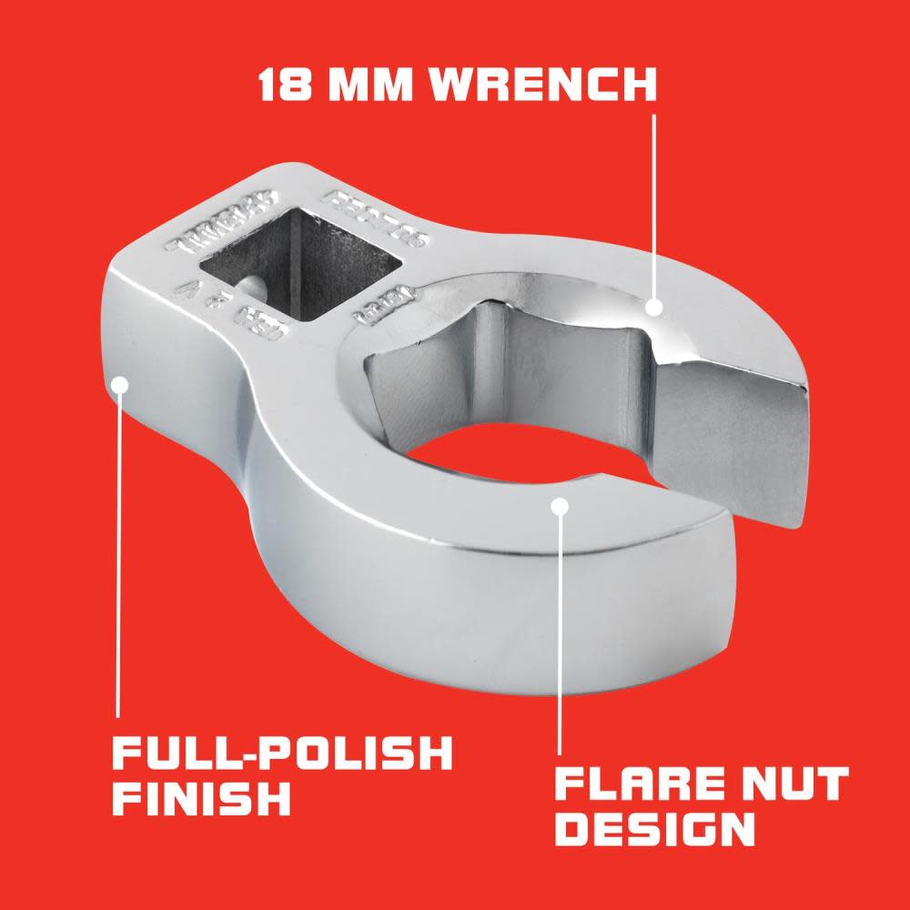 3/8 Drive Full Polish Metric Flare Nut Crowfoot Wrench ; 6 Point 18 mm