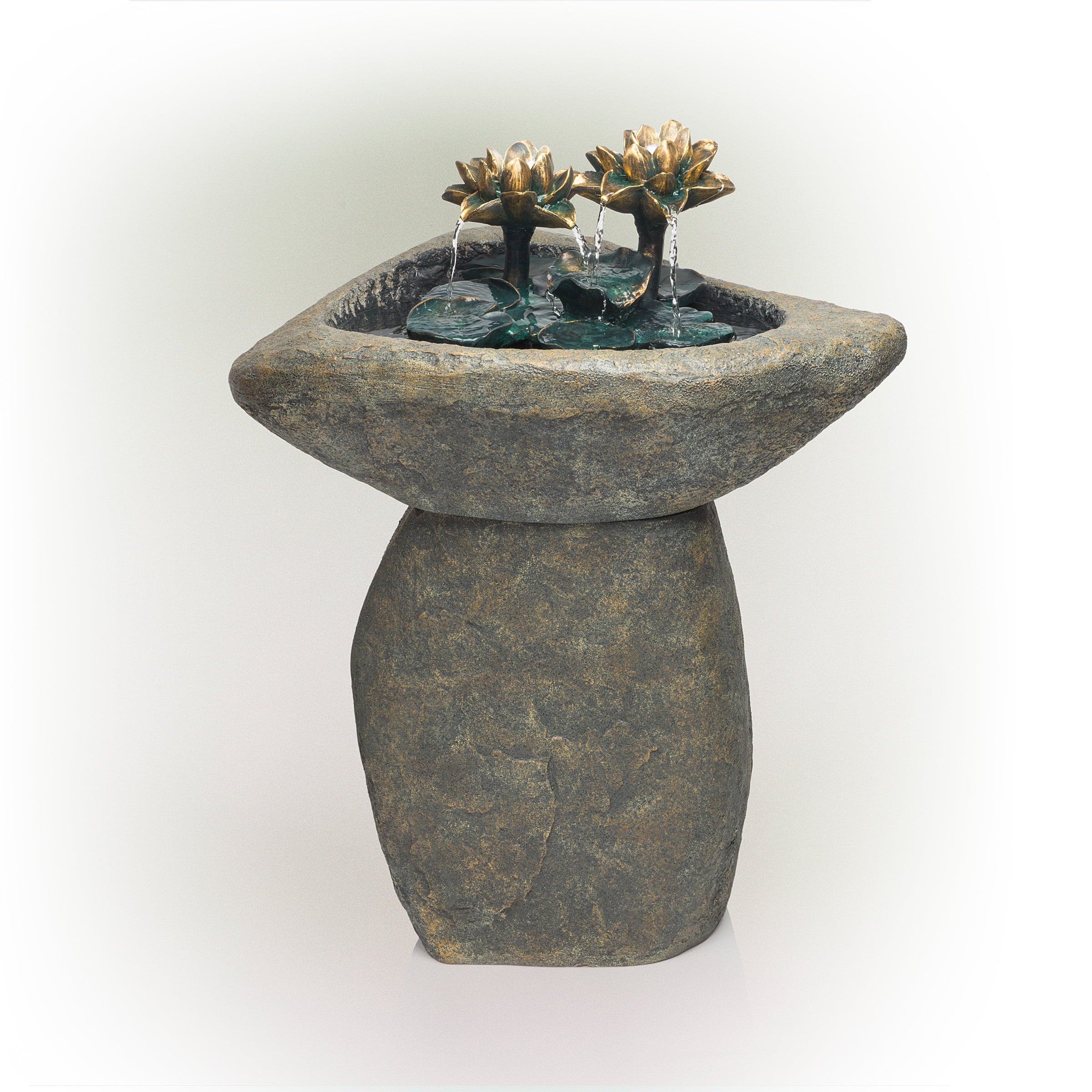 Alpine Corporation Lotus Rock Fountain Waterfall with LED Lights