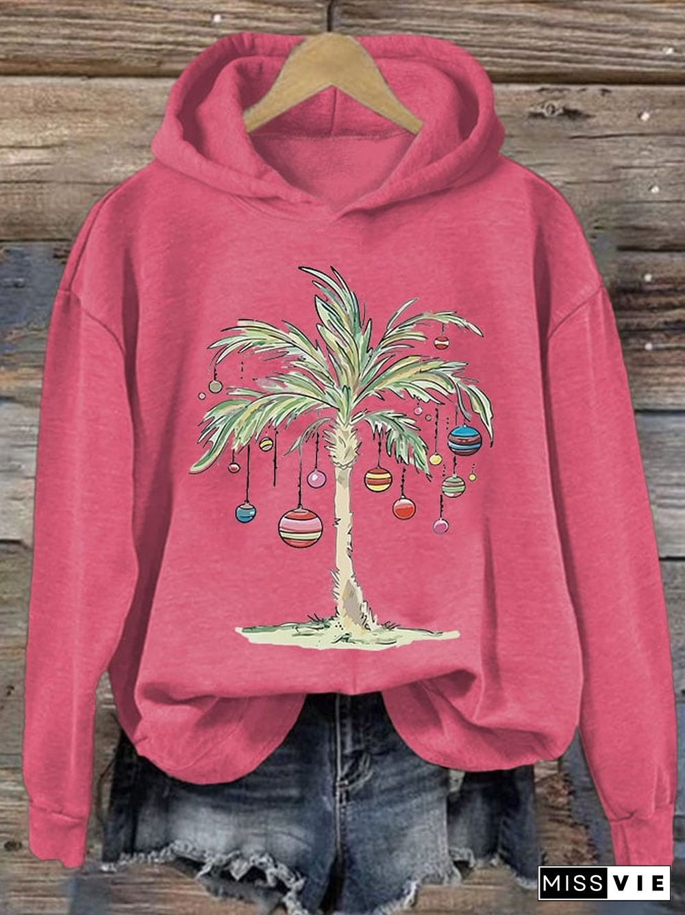 Women'S Casual Merry Christmas From Coconut Tree Printed Long Sleeve Sweatshirt