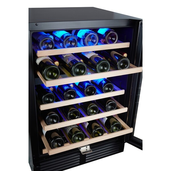 24 inch Wine Cooler Cabinet Beverage Fridge， 46 Bottles Small Wine Cellar Soda Beer Counter Top Bar with Quiet Glass Door