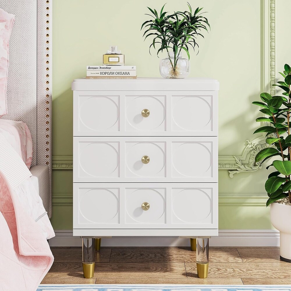 Nightstand Bedside Table with 3 Drawers  Bedroom Tall Night Stands Sofa End Table with Storage for Bedroom  Living Room