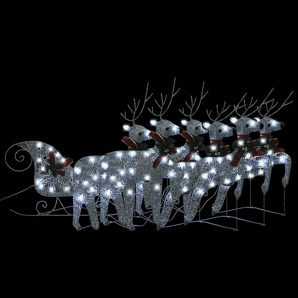 Vidaxl Reindeer and Sleigh Christmas Decoration 140 Leds Outdoor Silver