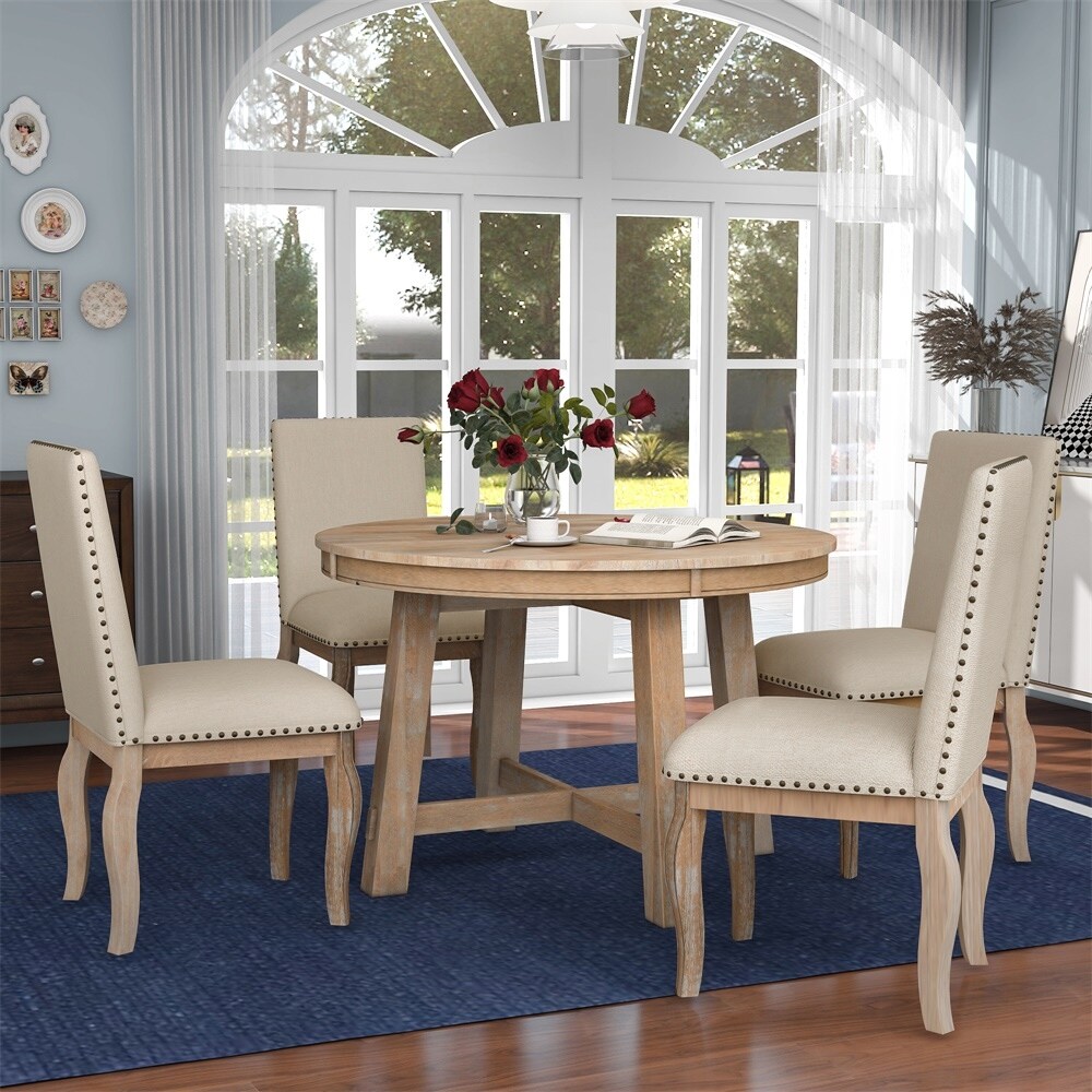 5 Piece Dining Table Set Extendable Dining Table and 4 Dining Chairs