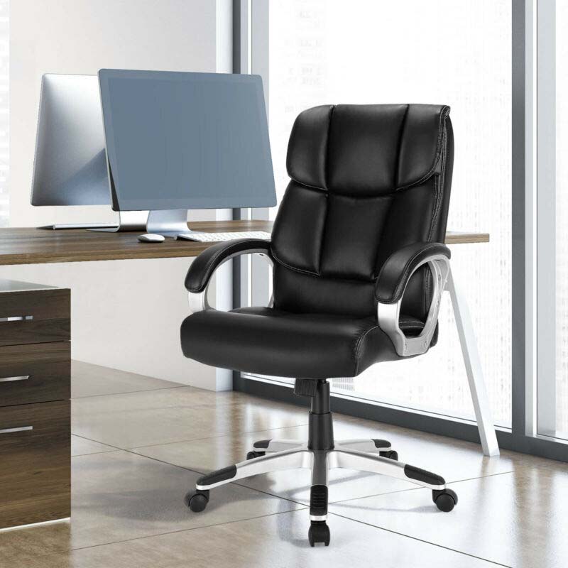 350 LBS Big & Tall Office Chair, Leather High Back Executive Chair, Adjustable Swivel Computer Task Desk Chair