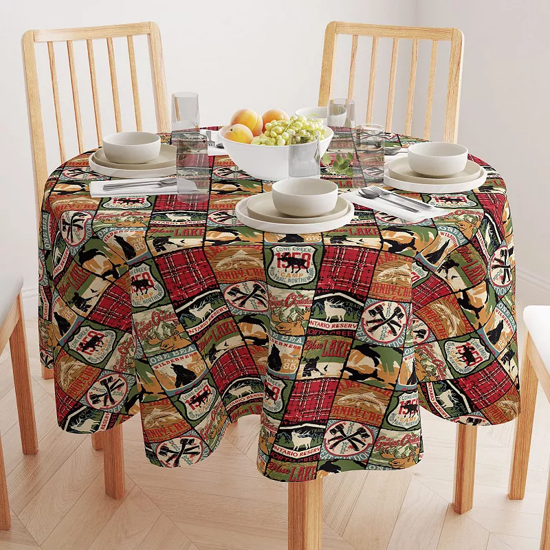 Round Tablecloth， 100% Polyester， 60 Round， Great Outdoors Patchwork