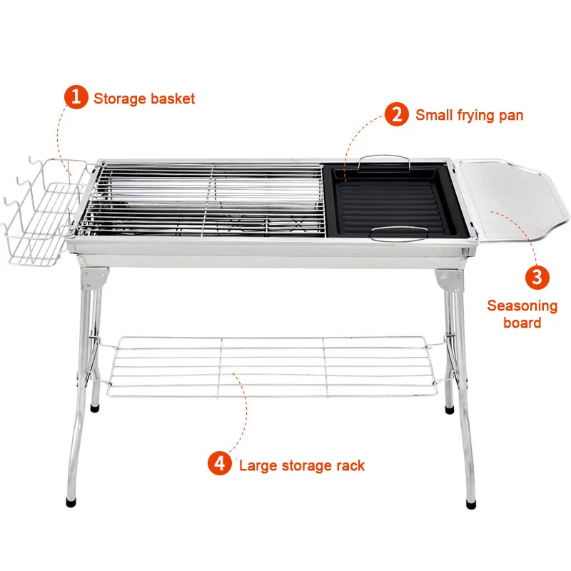 Hot Sale Stainless Steel Outdoor Folding Barbecue Charcoal Grill BBQ Large Grills Tool Complete Set