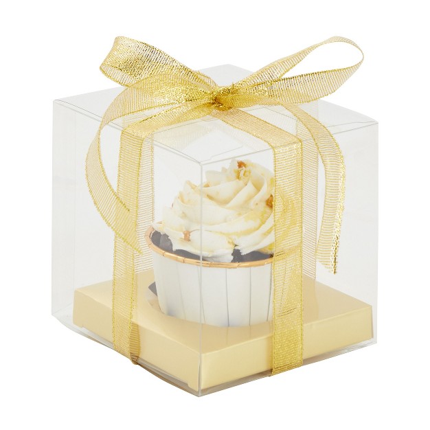 Sparkle And Bash 24 Pack Individual Cupcake Boxes Containers Cupcake Carrier Holder With Gold Ribbon For Wedding Party Favors