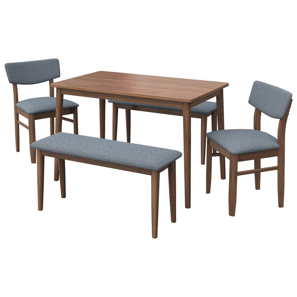 5 Piece Dining Table Set  Wood Rectangular Dining Table with 2 Upholstered Bench   2 Chairs  Dining Set for 6 People  Walnut