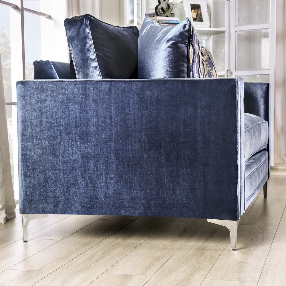 Jion Contemporary Blue Microfiber Upholstered 2 Piece Living Room Set by Furniture of America