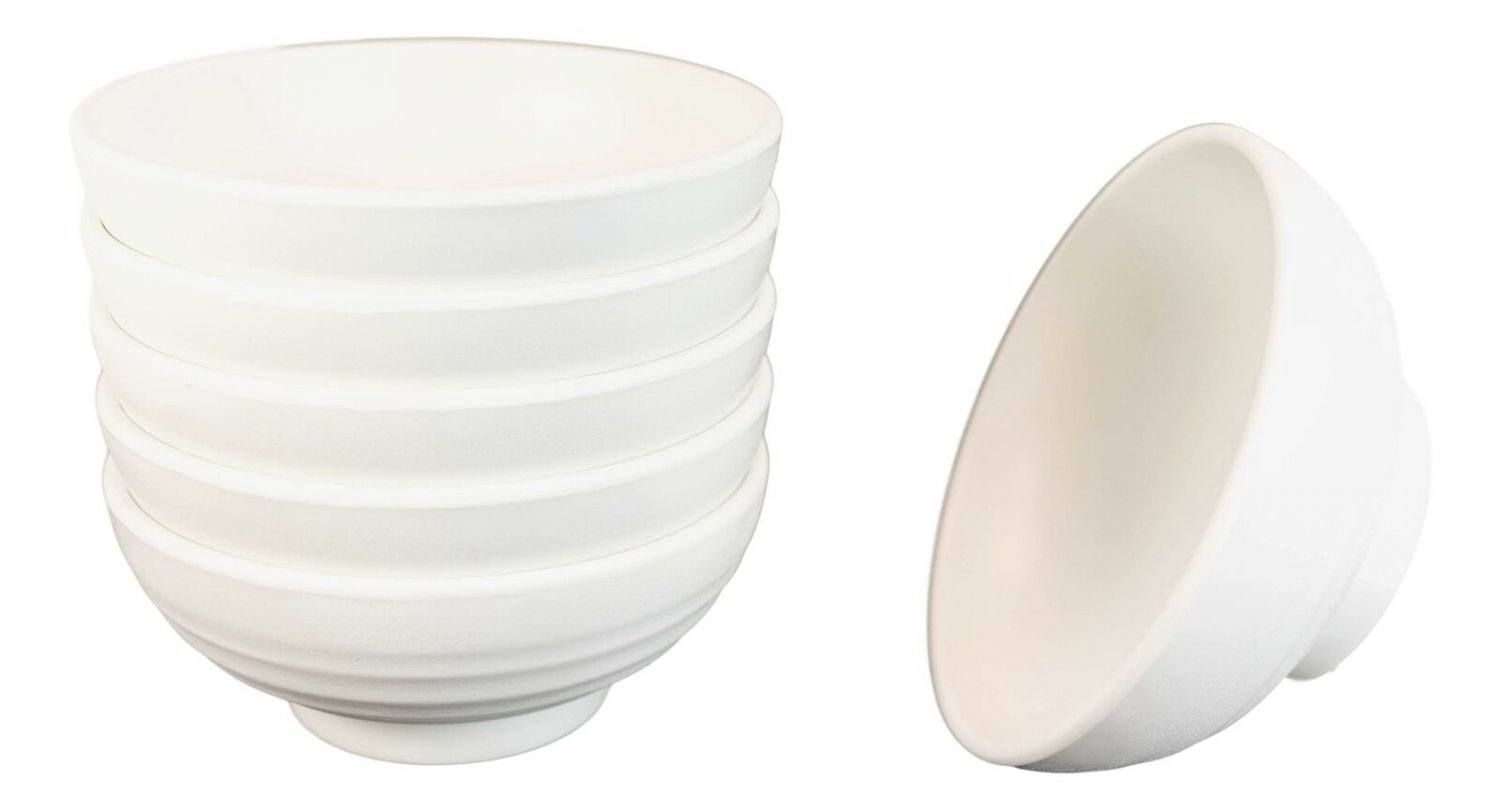 1 Pack Of 6 Contemporary Ridged 7.5D Matte White Melamine Salad Pasta Soup BowlsEBR02