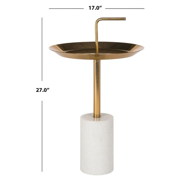 SAFAVIEH Apollo Round Brass Top Side Table - White / Brass - 17