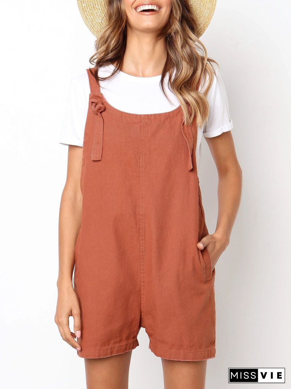 Solid Pockets Casual Jumpsuit & Romper